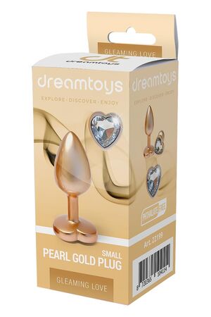 Золотистая анальная пробка с прозрачным кристаллом-сердцем Pearl Gold Plug Small